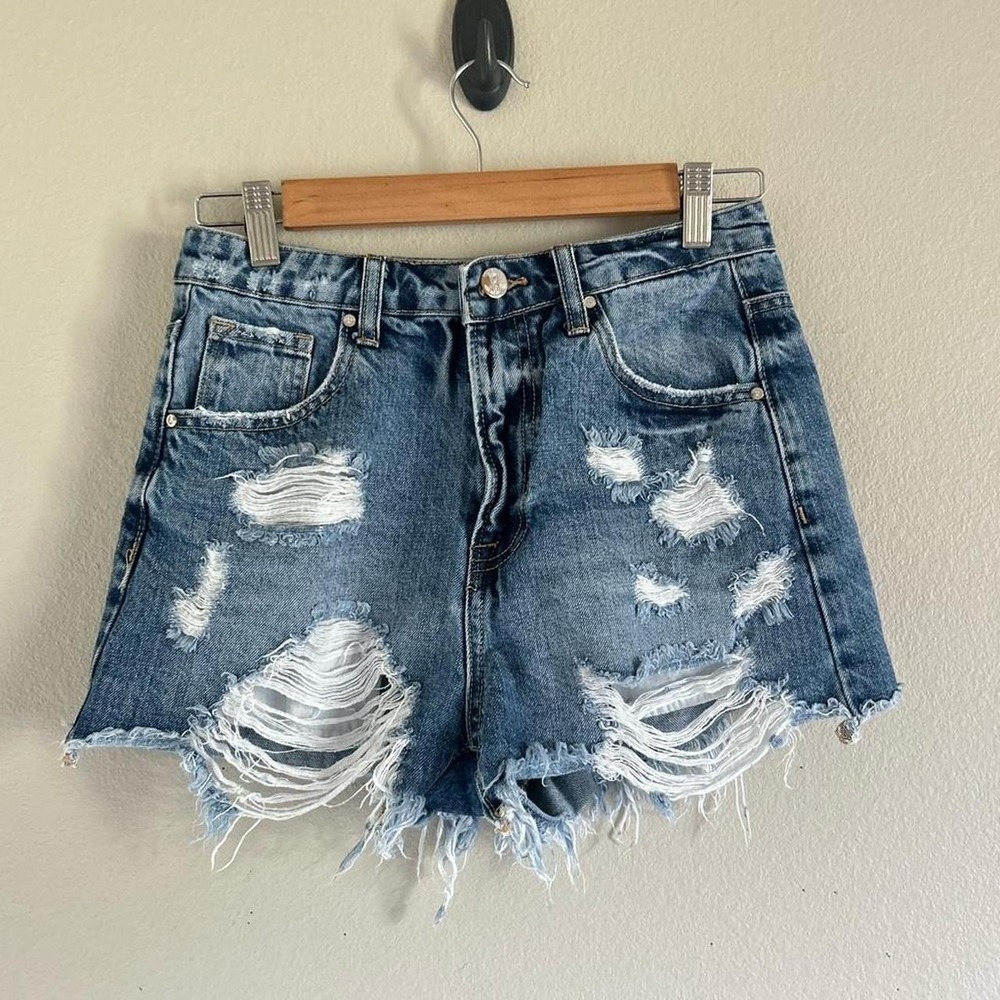 Insane Gene blue denim distressed shorts size S mc1-3